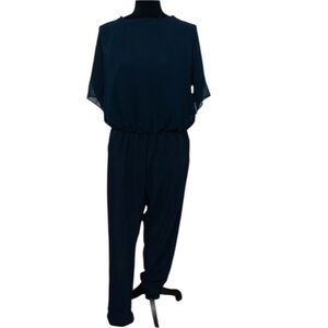 Metaphor Women’s Navy Blue Open Back Short Sleeve Jumpsuit Large